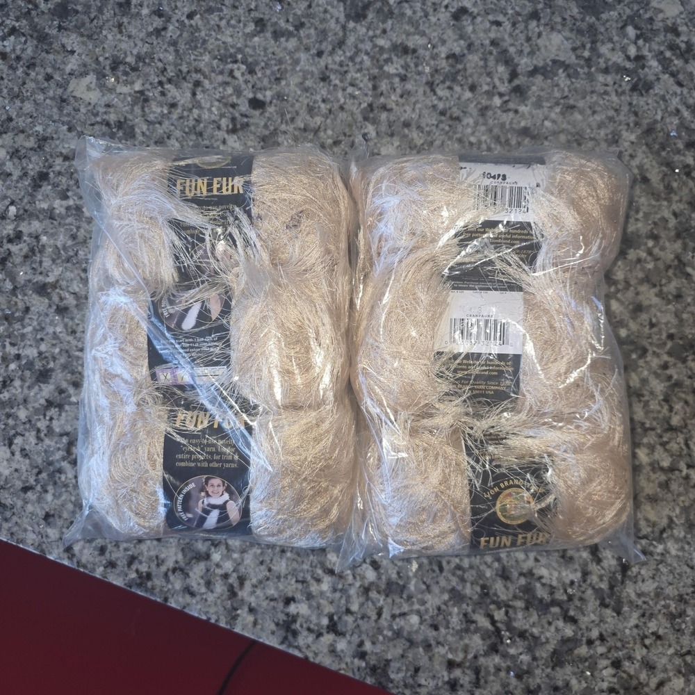 Lion Brand Fun Fur Eyelash Yarn Lot 6 Skeins 124 Champagne Beige Bulky Polyester
